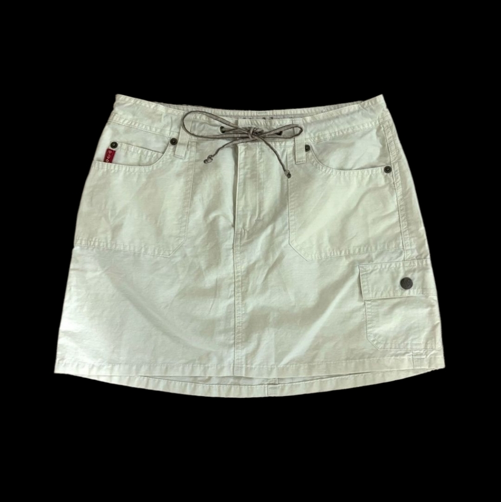 Vintage Y2K Mudd Mini Skirt 1 Cargo Tie Waist Pockets Drawstring Beige Neutral